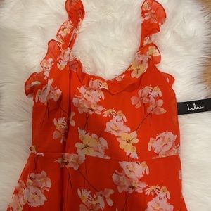 Lulu- ruffles straps red dress with little yellow